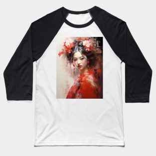 Japanese Girl in Red With Flowers in Her Hair Baseball T-Shirt